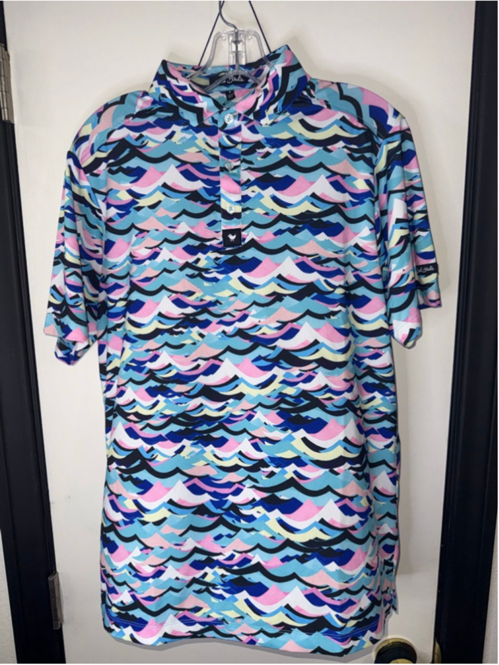 Men's Bad Birdie Polo S Blue Pink Wave Print
